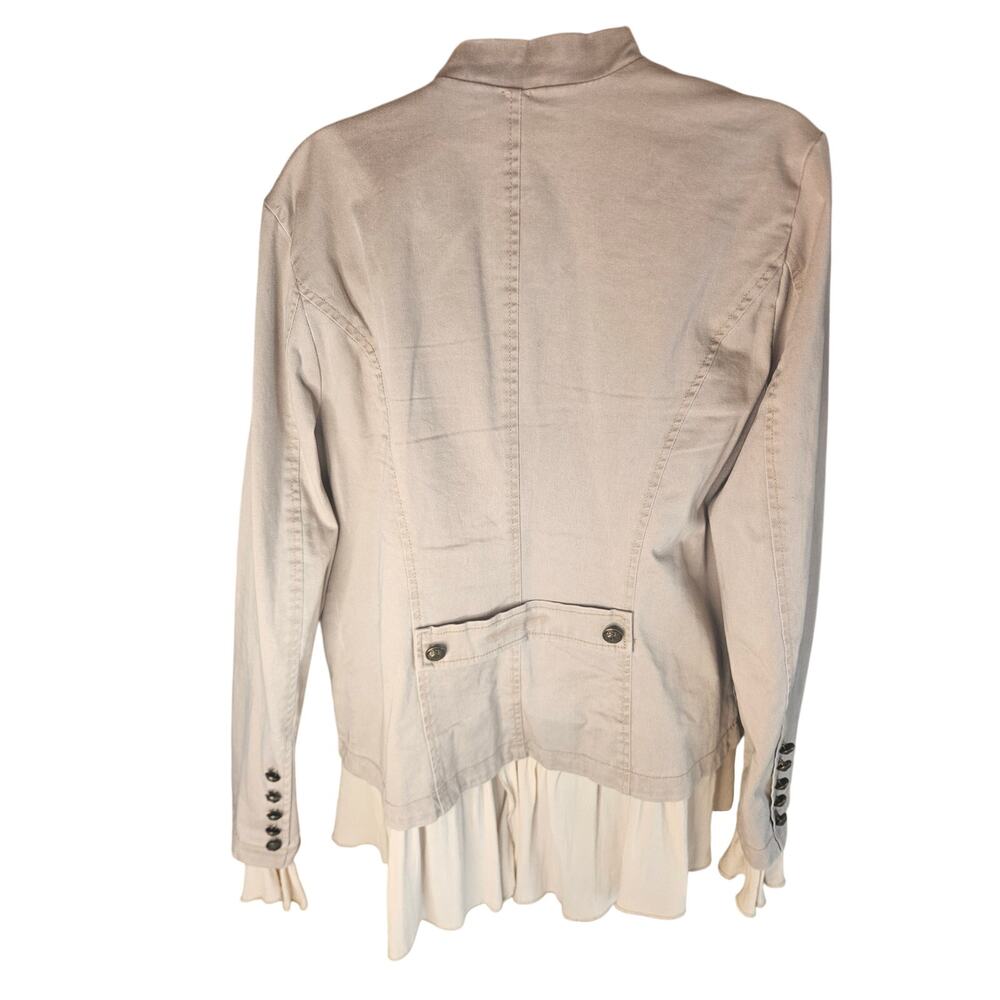 Free People Romance Military Khaki Jacket Sz L Decorative Buttons Pockets Rufled - Picture 7 of 10